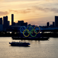 The Olympic rings in Tokyo Bay, Odaiba | OSCAR BOYD