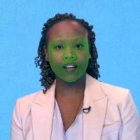 A green wireframe model covers an actor\'s lower face during the creation of a synthetic facial reanimation video — best known as a deepfake — in London in 2019.  | REUTERS