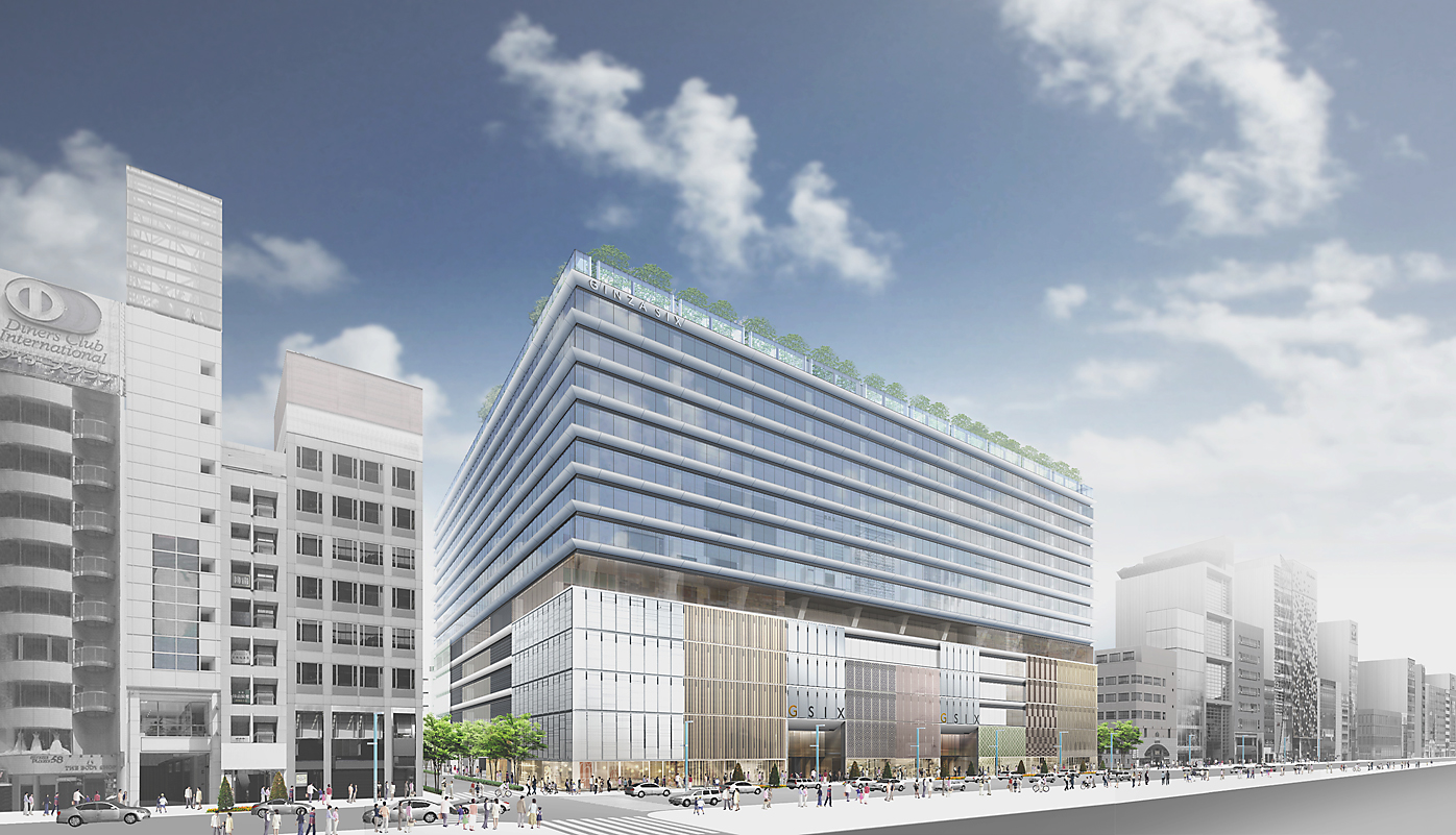 A sketch shows the exterior of the Ginza Six shopping mall, which is slated to open in April. | COURTESY OF GINZA SIX RETAIL MANAGEMENT